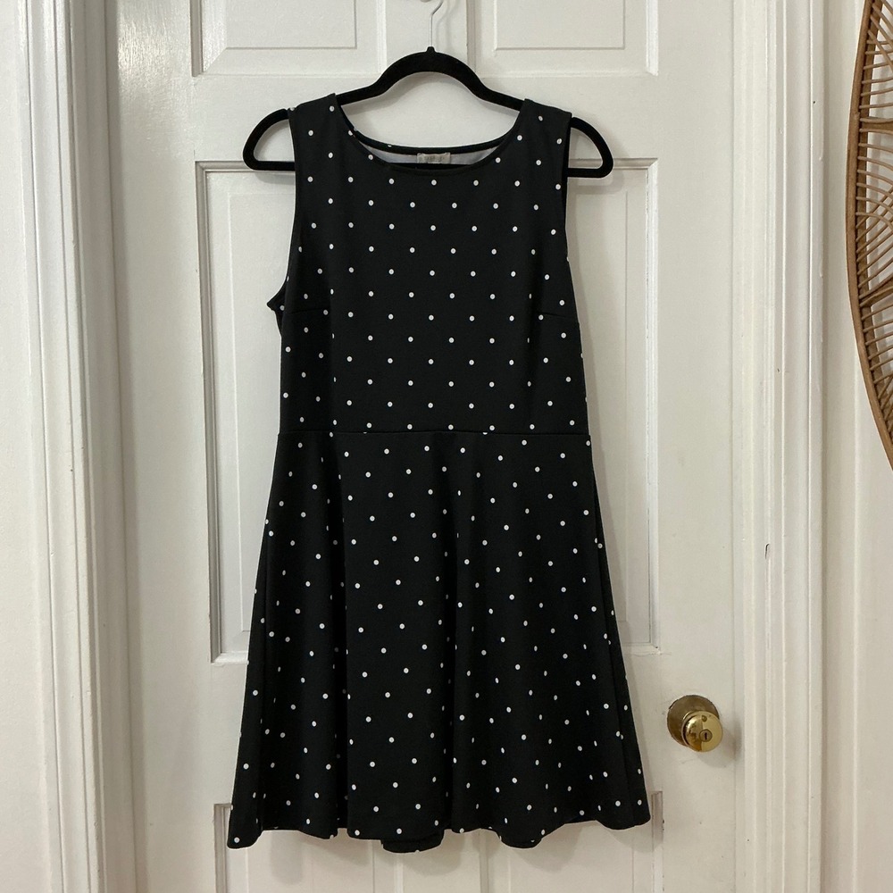 Talbots Black Polka Dot Fit Flare Dress 10P Rockabilly Pinup Preppy Career